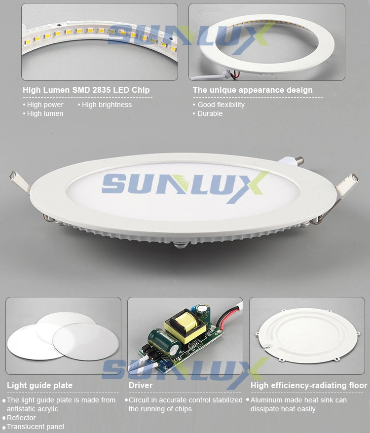 China Manufacture Round Squre Slim LED Panel Light 3W 6W 9W 12W 18W 24W 85V-265V 2 Years Warranty