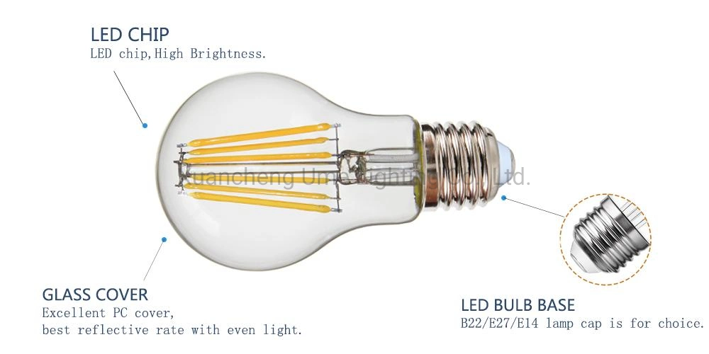 Best A19 LED Filament Lamp Dimmable Retro Edison Light Bulb E27 AC 220V 110V Vintage Industrial Decor Filament Bulb Lamps 8W LED Lighting